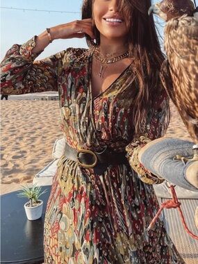 Zadig & Voltaire Multicolor Boho Long Sleeve wrap style dress  belt not included